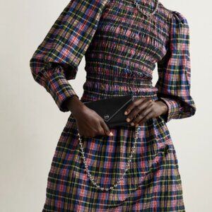 NWOT GANNI shirred Cecked Cotton-blend Seersucker Multi Midi Dress M $335